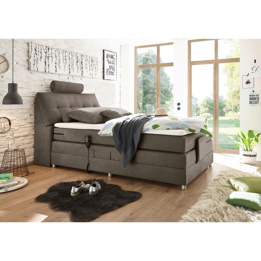 Thumbnail - Mid.you Boxspringbett, Braun, Textil, H2, 7-Zonen, 120x200 cm, gepolstertes Kopfteil, Federkernmatratze, Schlafzimmer, B...