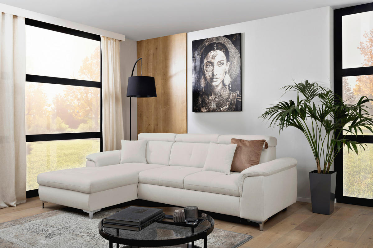 ECKSOFA Greige Flachgewebe  - Chromfarben/Greige, KONVENTIONELL, Textil/Metall (175/268cm) - Carryhome