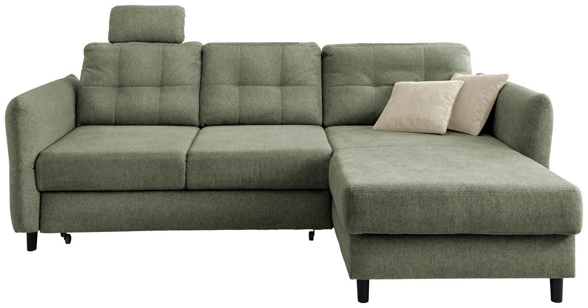 ECKSOFA in Chenille Dunkelgrün  - Dunkelgrün/Beige, Modern, Holz/Textil (250-280/176cm) - Livetastic