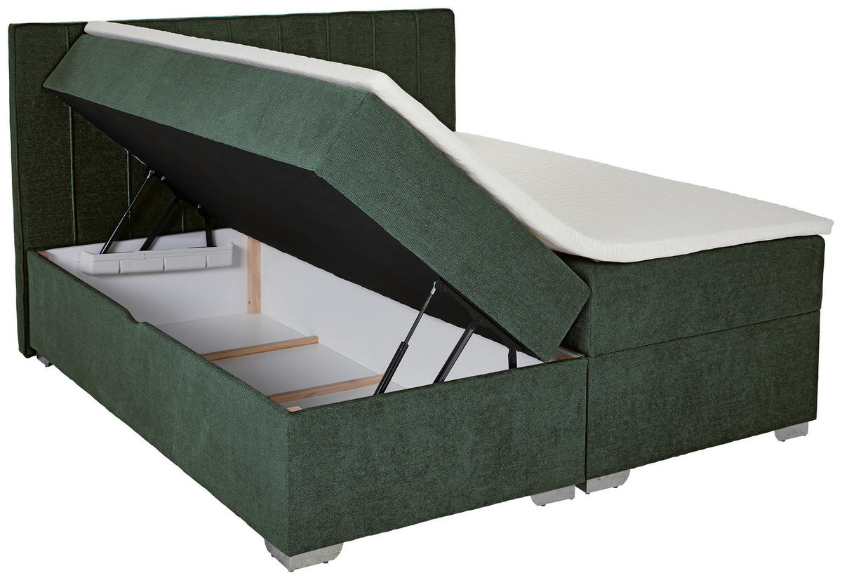 BOXBETT 160/200 cm  in Dunkelgrün  - Chromfarben/Dunkelgrün, Trend, Kunststoff/Textil (160/200cm) - Boxxx