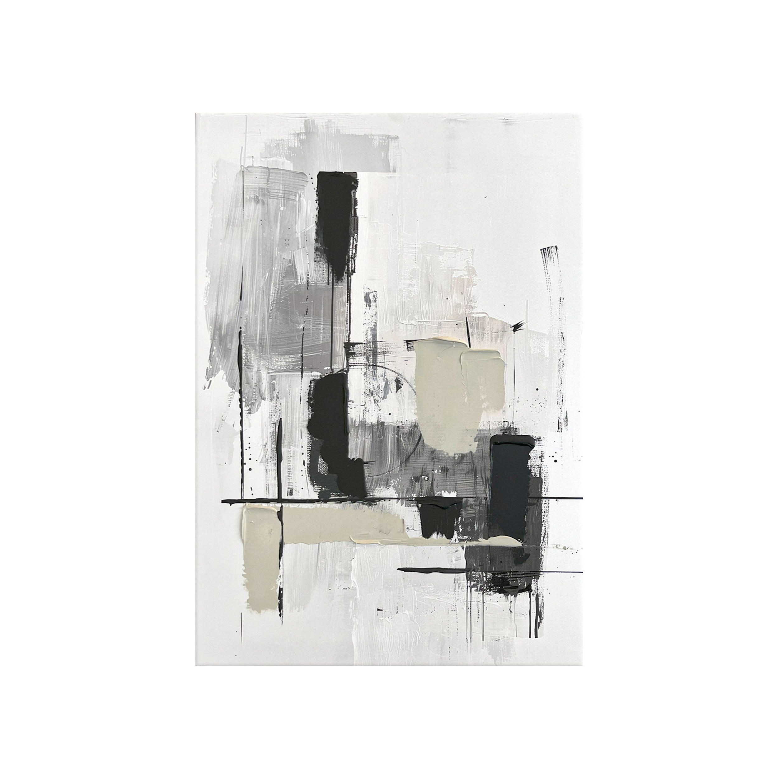 MALBA NA PLÁTNĚ, abstraktní, 70/100 cm  - šedá/bílá, Design, kompozitní dřevo/textil (70/100cm) - Monee