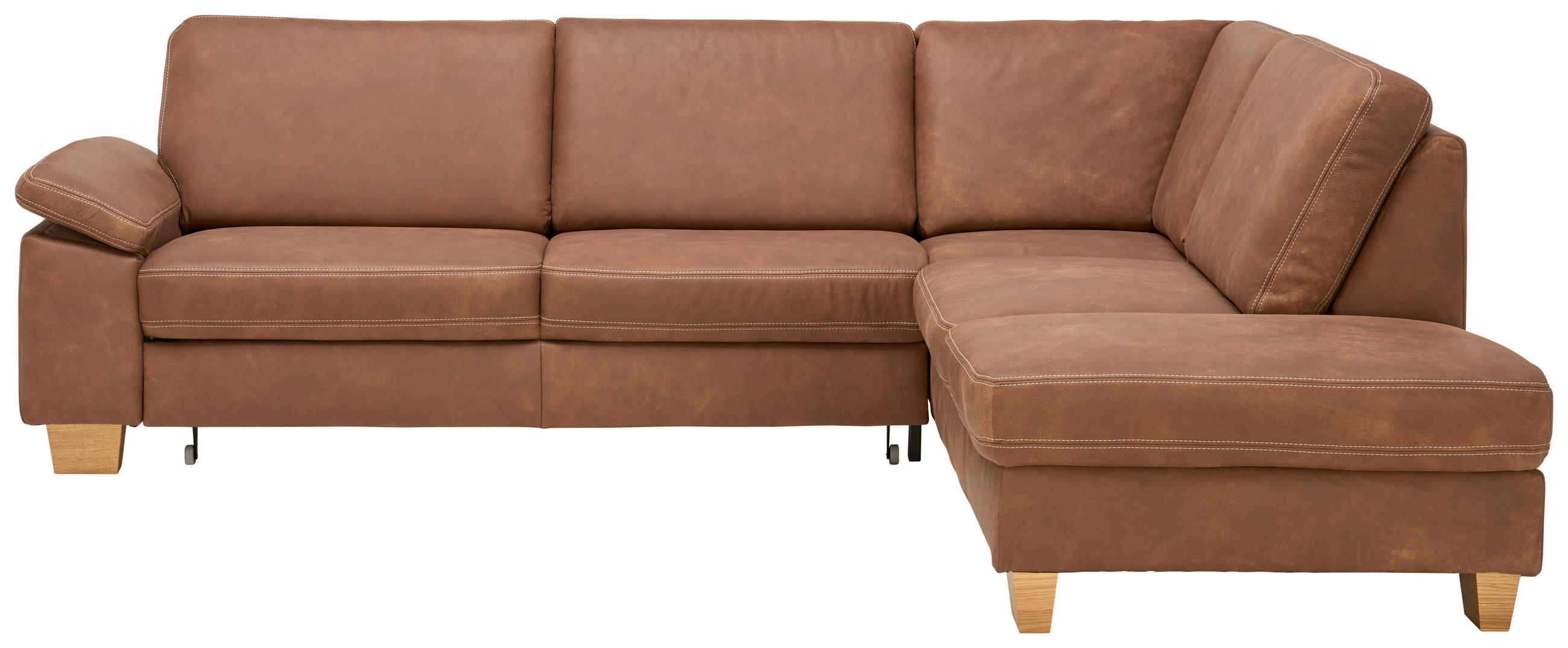 ECKSOFA in Echtleder Braun  274/235 cm  - Eichefarben/Beige, KONVENTIONELL, Leder/Holzwerkstoff (274/235cm) - Beldomo Premium