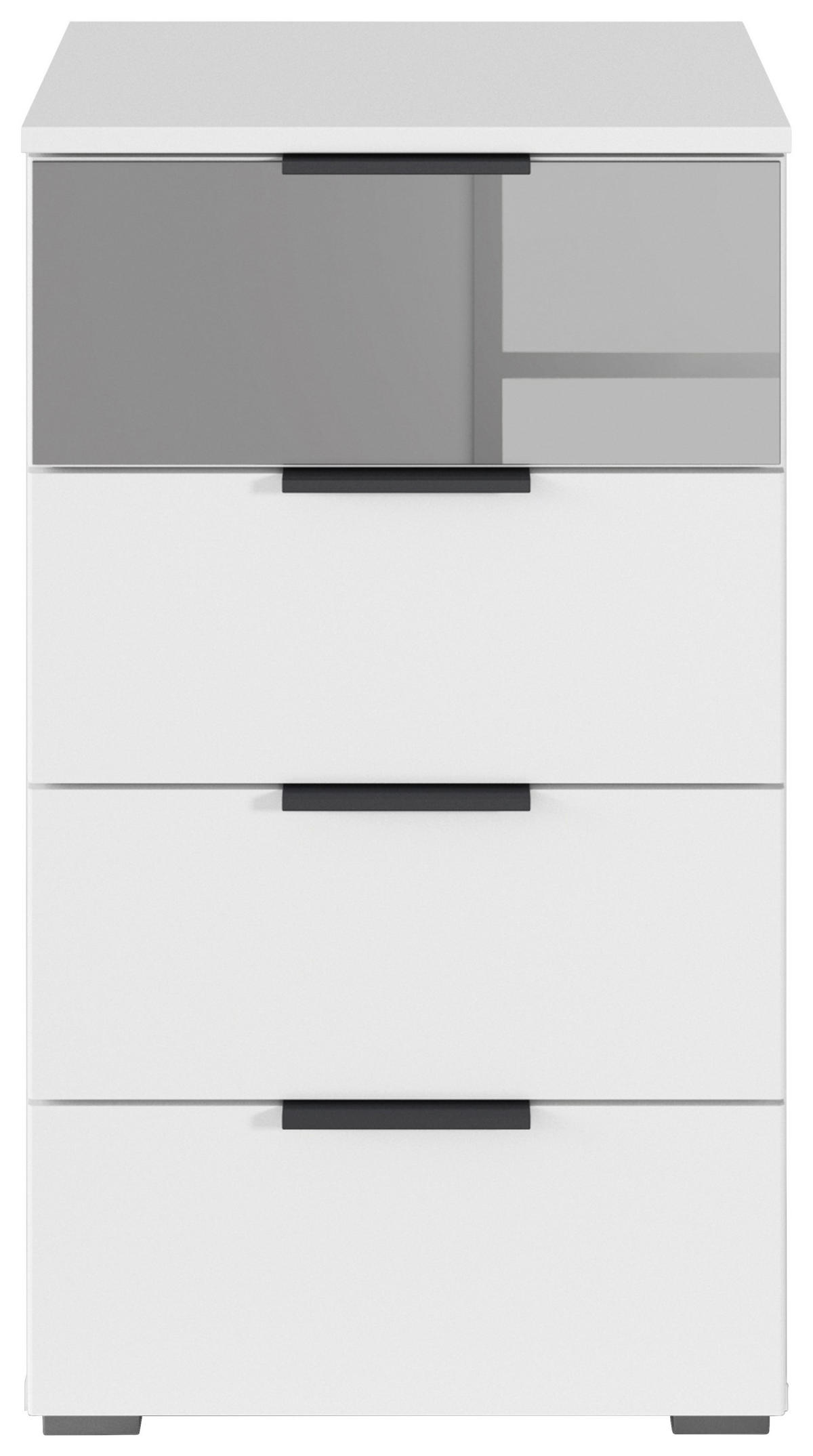 KOMMODE , 40/81/42 cm, 4 Schublade(n)  - Weiss/Alufarben, Modern, Glas/Holzwerkstoff (40/81/42cm) - Rauch Möbel