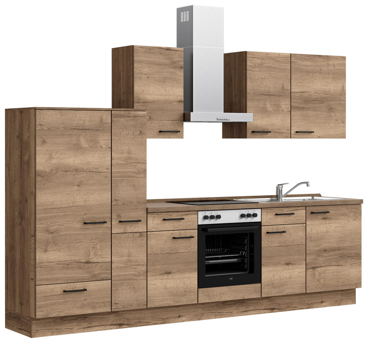KÜCHENBLOCK 300 cm   in Eiche dunkel  - Eiche dunkel/Eichefarben, MODERN, Holzwerkstoff/Metall (300cm) - Nobilia