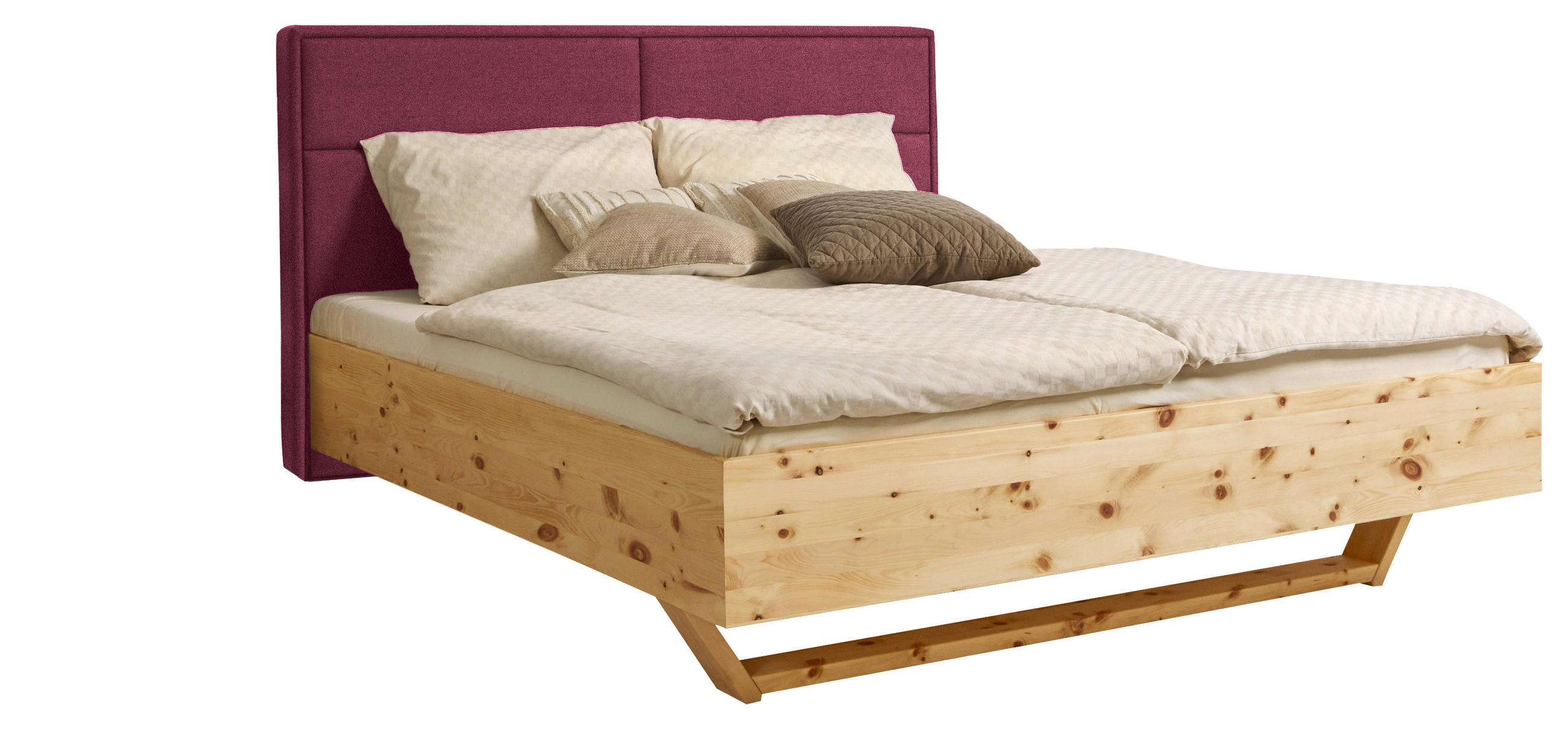 BETT 180/200 cm  in Zirbelkieferfarben, Dunkelrot  - Zirbelkieferfarben/Dunkelrot, Natur, Holz/Textil (180/200cm) - Valnatura