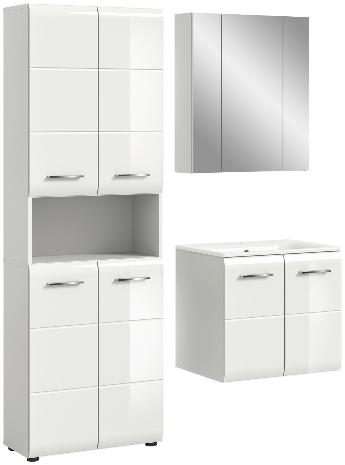 BADEZIMMER 4-teilig  in 120 cm  - Weiß Hochglanz/Silberfarben, MODERN, Keramik/Holzwerkstoff (120cm) - MID.YOU
