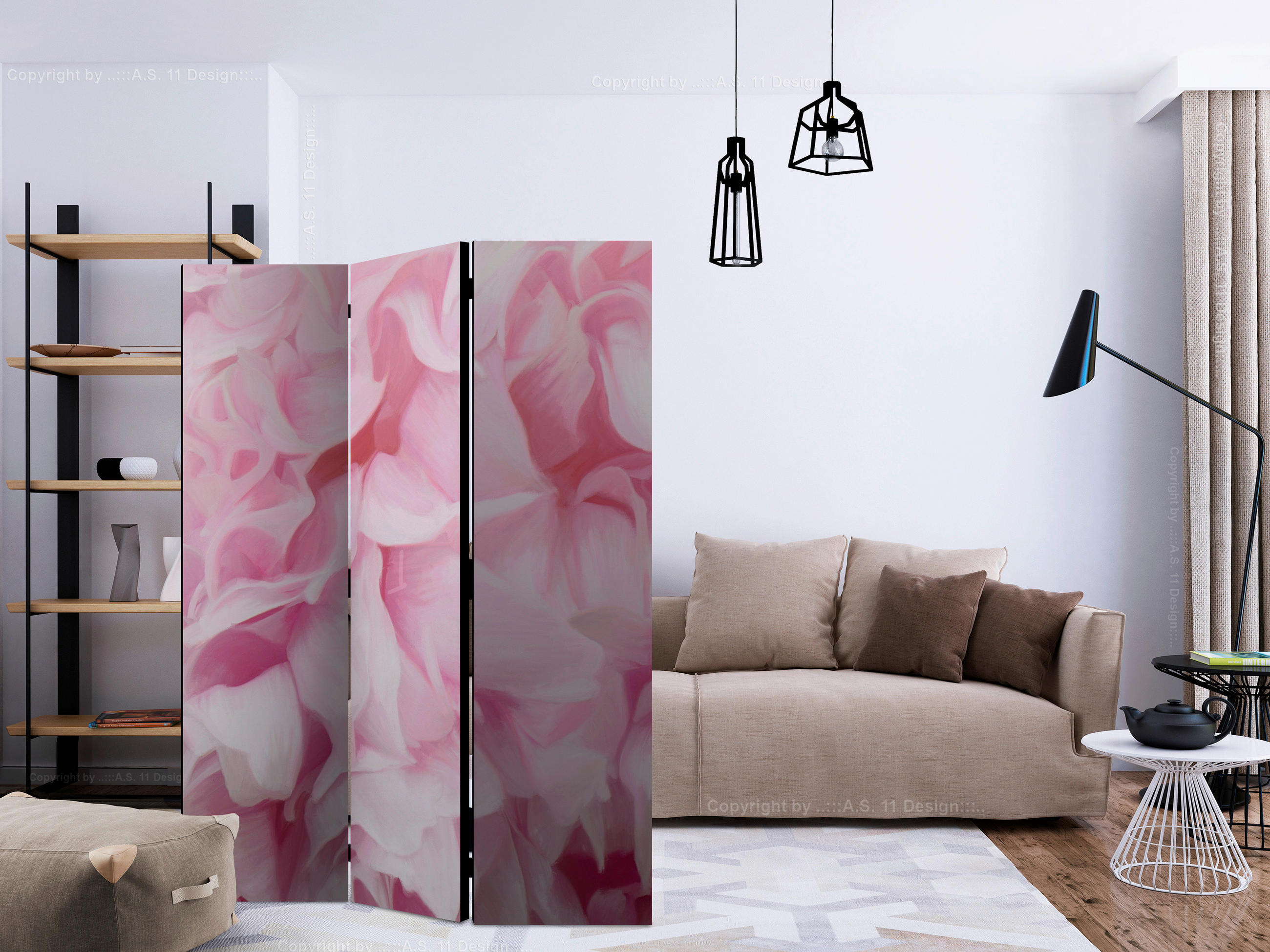 PARAVENT mit 3  Flügel - Pink/Hellrosa, Basics, Holz/Textil (135/172/3cm) - artgeist