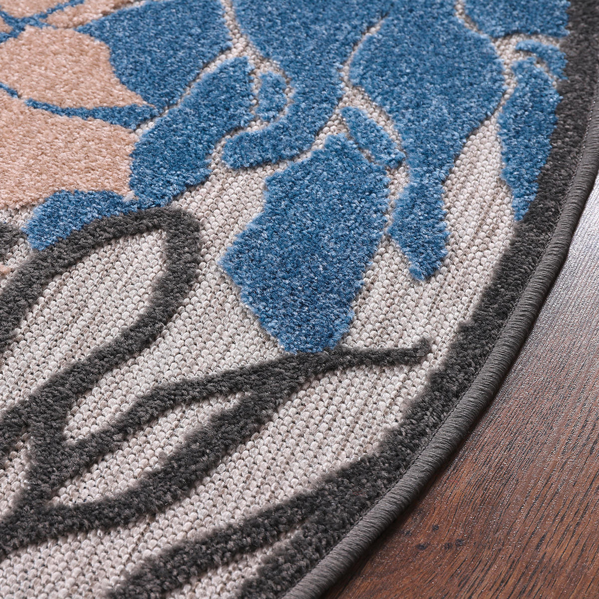 OUTDOORTEPPICH 150 cm Floral Grau, Blau  - Blau/Grau, LIFESTYLE, Kunststoff/Textil (150cm) - Novel