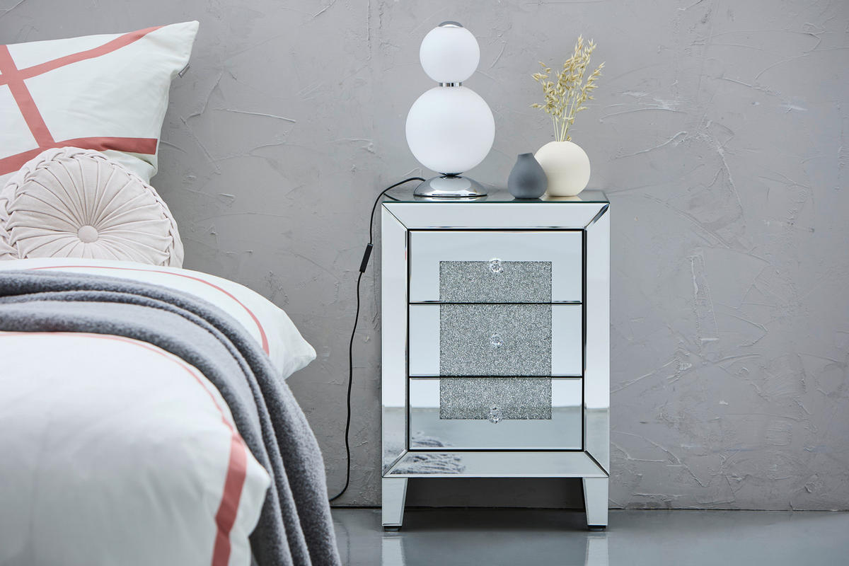 NACHTSCHRANK 45/65/30 cm  - Silberfarben, Trend, Glas/Holzwerkstoff (45/65/30cm) - Xora