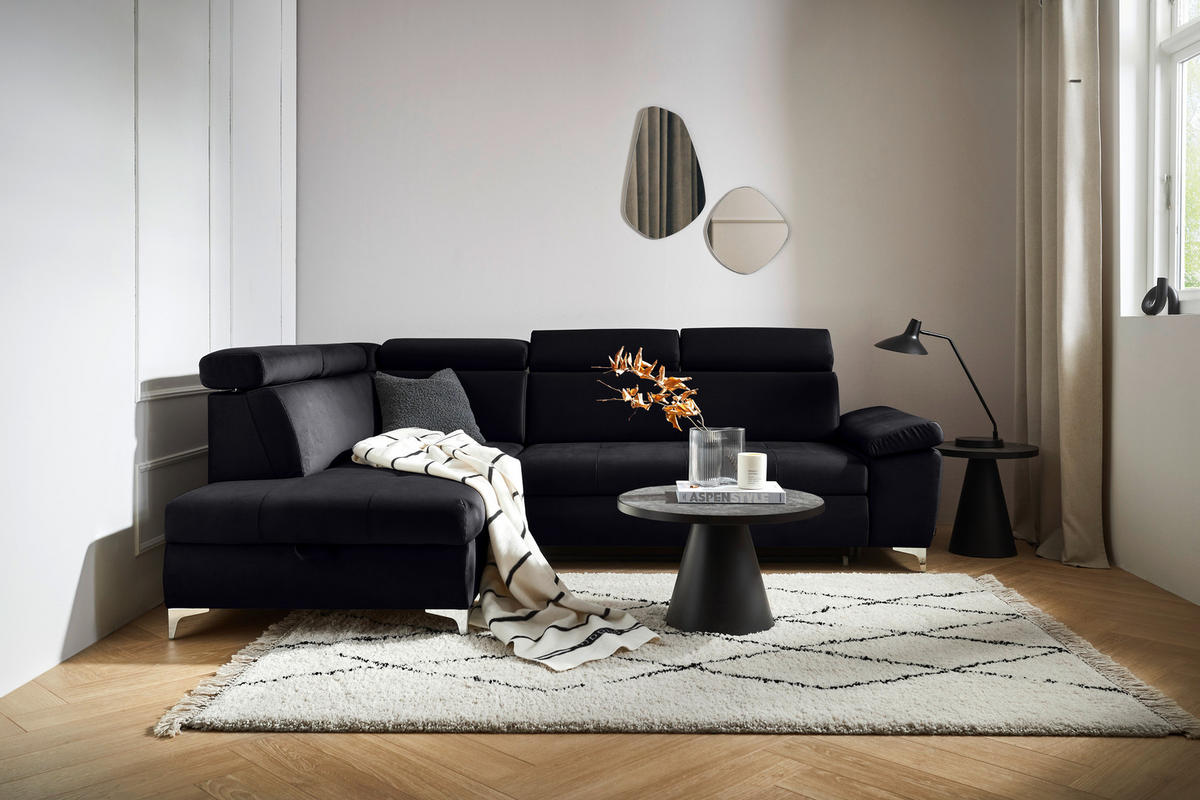 KUTNA GARNITURA tekstil  crna   - boje kroma/crna, Konvencionalno, tekstil/metal (206/271cm) - Carryhome