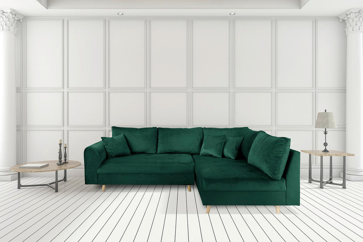 ECKSOFA inkl. Hocker Ariella in Samt Grün  231/161 cm  - Naturfarben/Grün, Design, Holz/Textil (231/161cm) - Livetastic