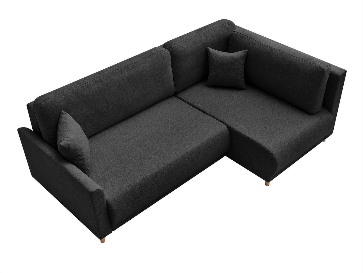 ECKSOFA MILOS Schwarz Flachgewebe, Struktur Rückenkissen, Bettkasten, Schlaffunktion, Rücken echt  - Schwarz/Naturfarben, Design, Textil (224/148cm) - P & B