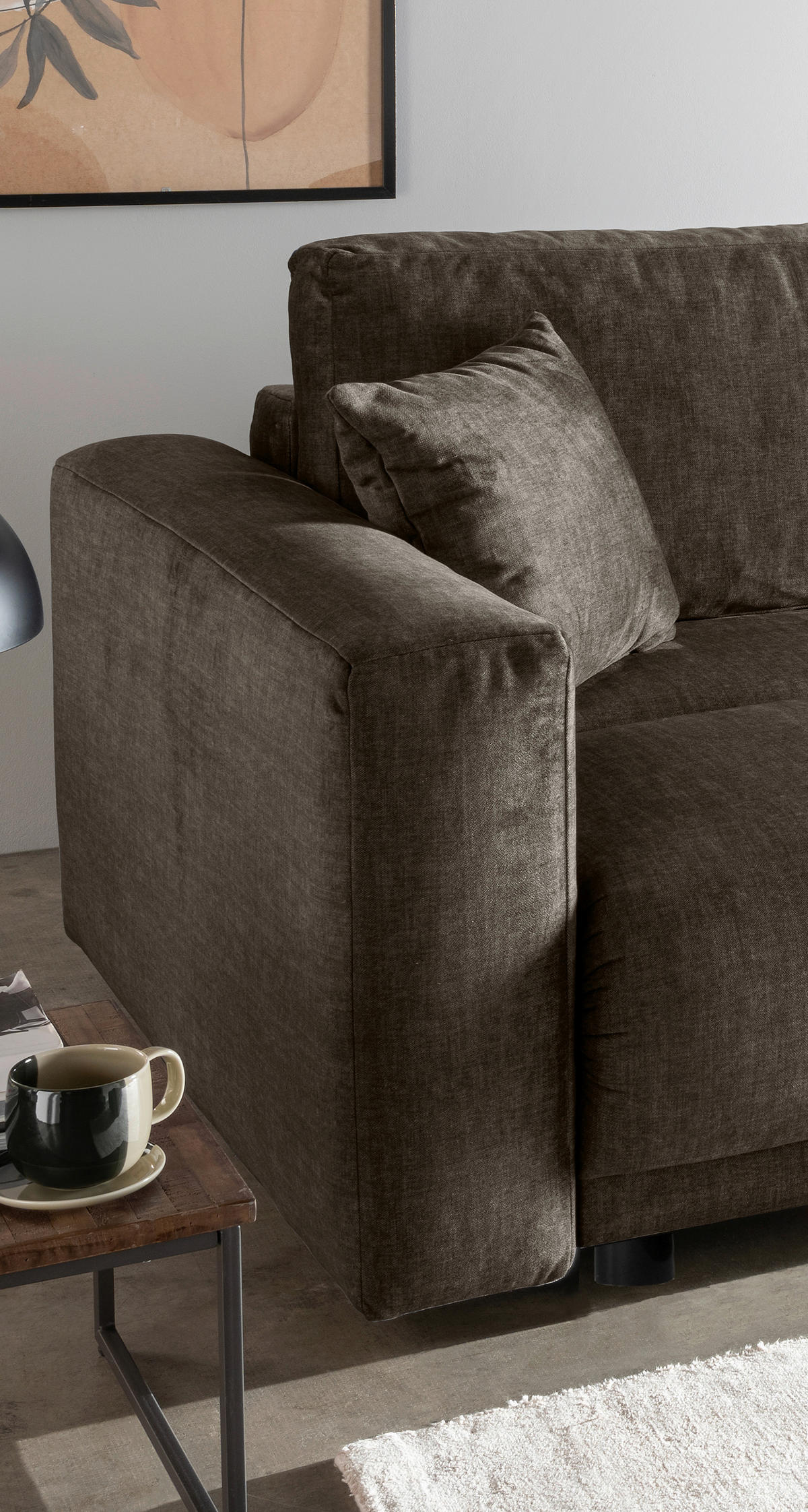 SCHLAFSOFA in Velours Braun  - Schwarz/Braun, Modern, Kunststoff/Textil (245/86/126cm) - Livetastic