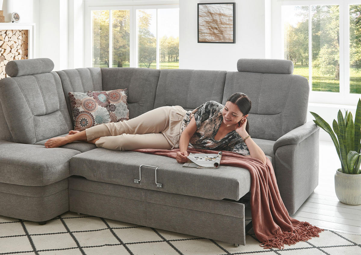 ECKSOFA  in Chenille Grau  185/235 cm  - Schwarz/Grau, KONVENTIONELL, Kunststoff/Textil (185/235cm) - Beldomo Comfort