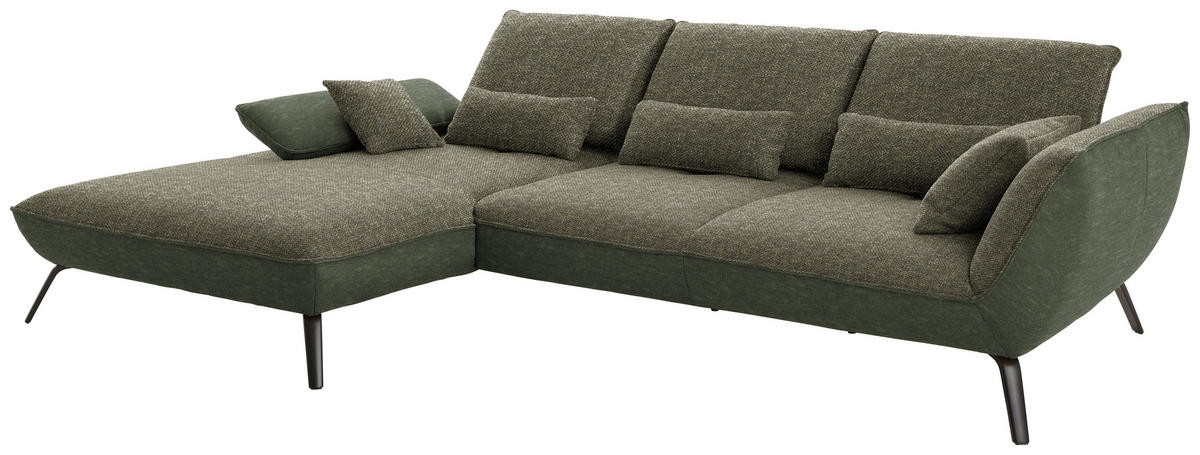 ECKSOFA in Flachgewebe Dunkelgrün  - Dunkelgrün/Schwarz, Design, Textil/Metall (191/301cm) - Moderano