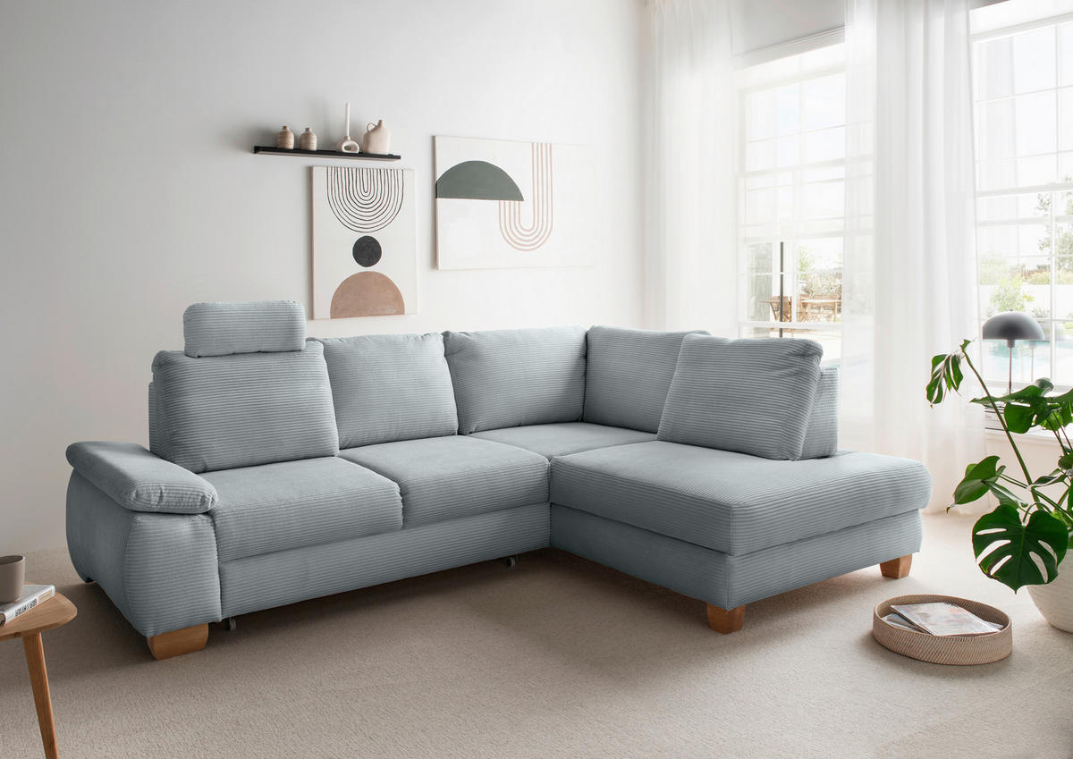 ECKSCHLAFSOFA in Cord Hellblau  - Wildeiche/Hellblau, Modern, Holz/Textil (261/206cm) - Livetastic