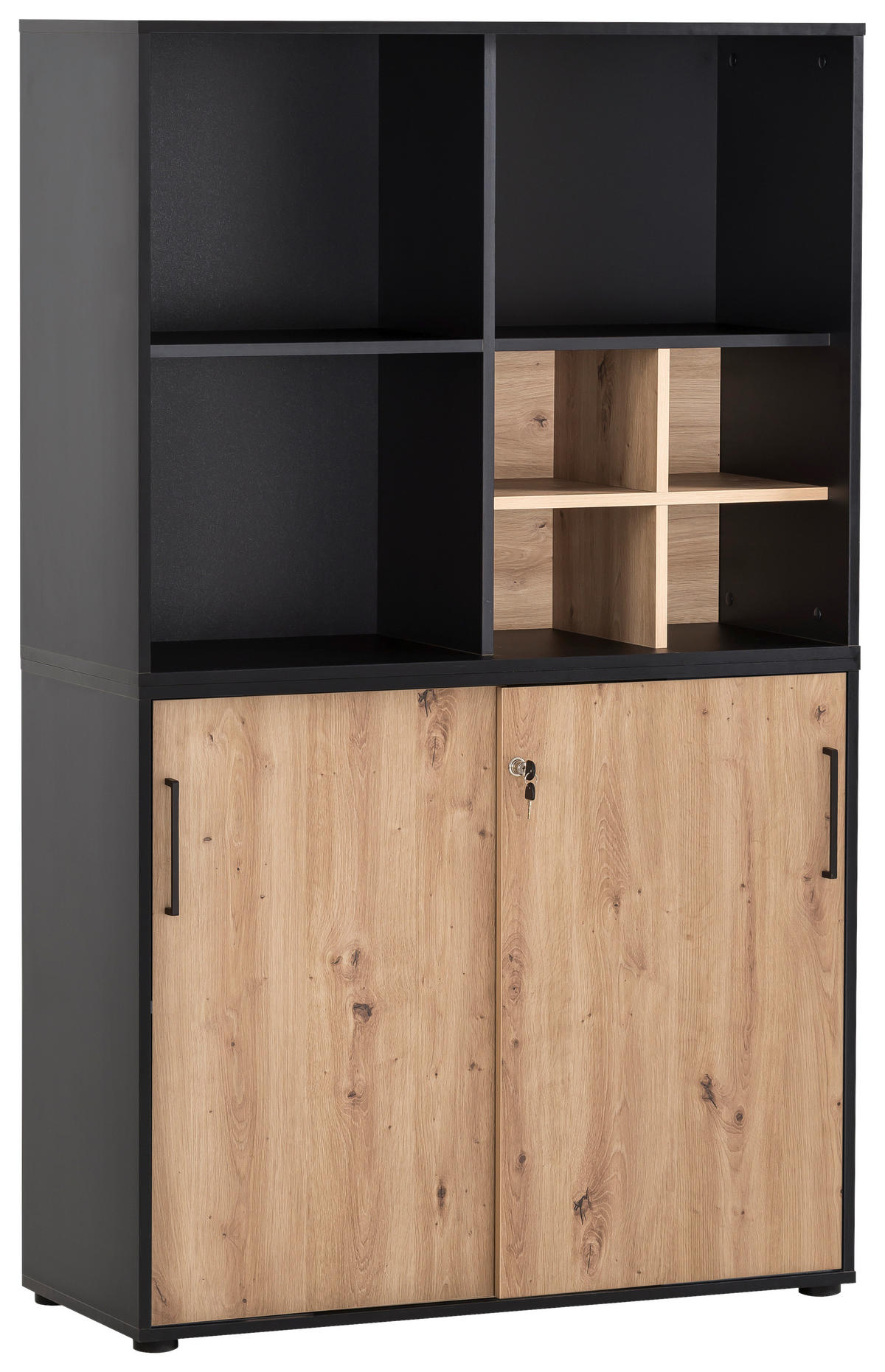 AKTENSCHRANK Schwarz, Eiche Artisan  - Schwarz/Eiche Artisan, MODERN, Holzwerkstoff (100,1/83,6/41cm) - MID.YOU