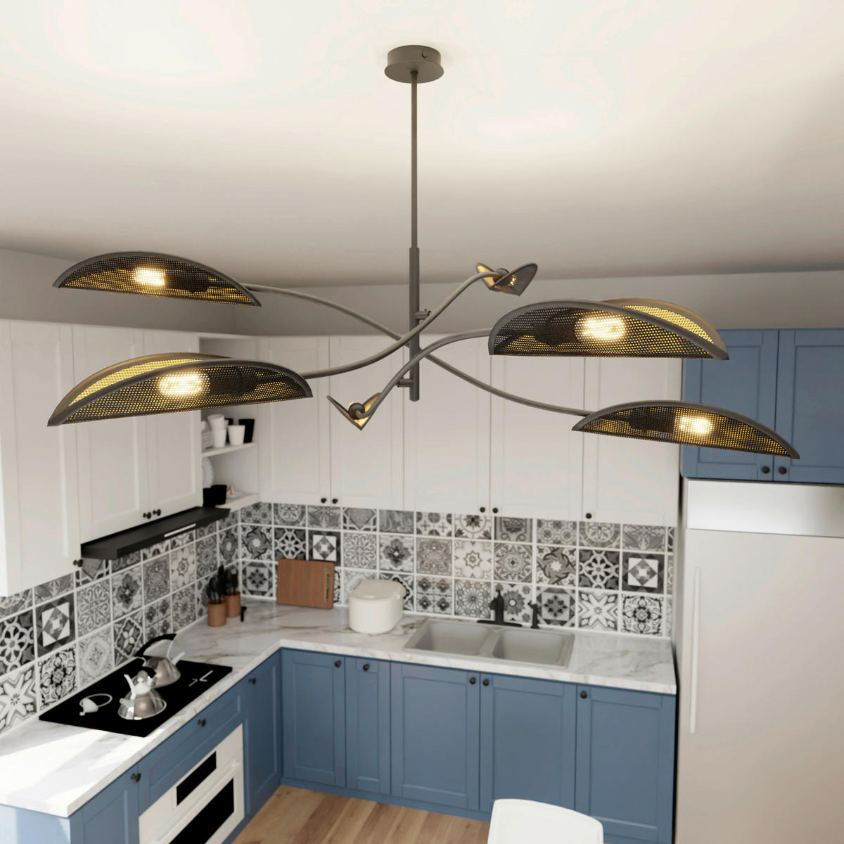 DECKENLEUCHTE 105/105/59 cm  - Goldfarben/Schwarz, LIFESTYLE, Textil/Metall (105/105/59cm)