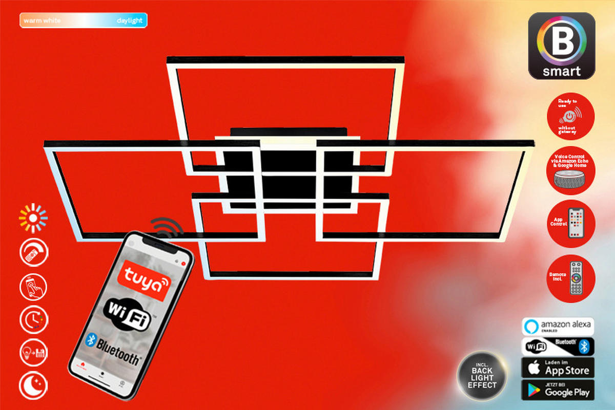 LED MENNYEZETI LÁMPA - fekete, Design, műanyag/fém (72,4/72,4/8,4cm)