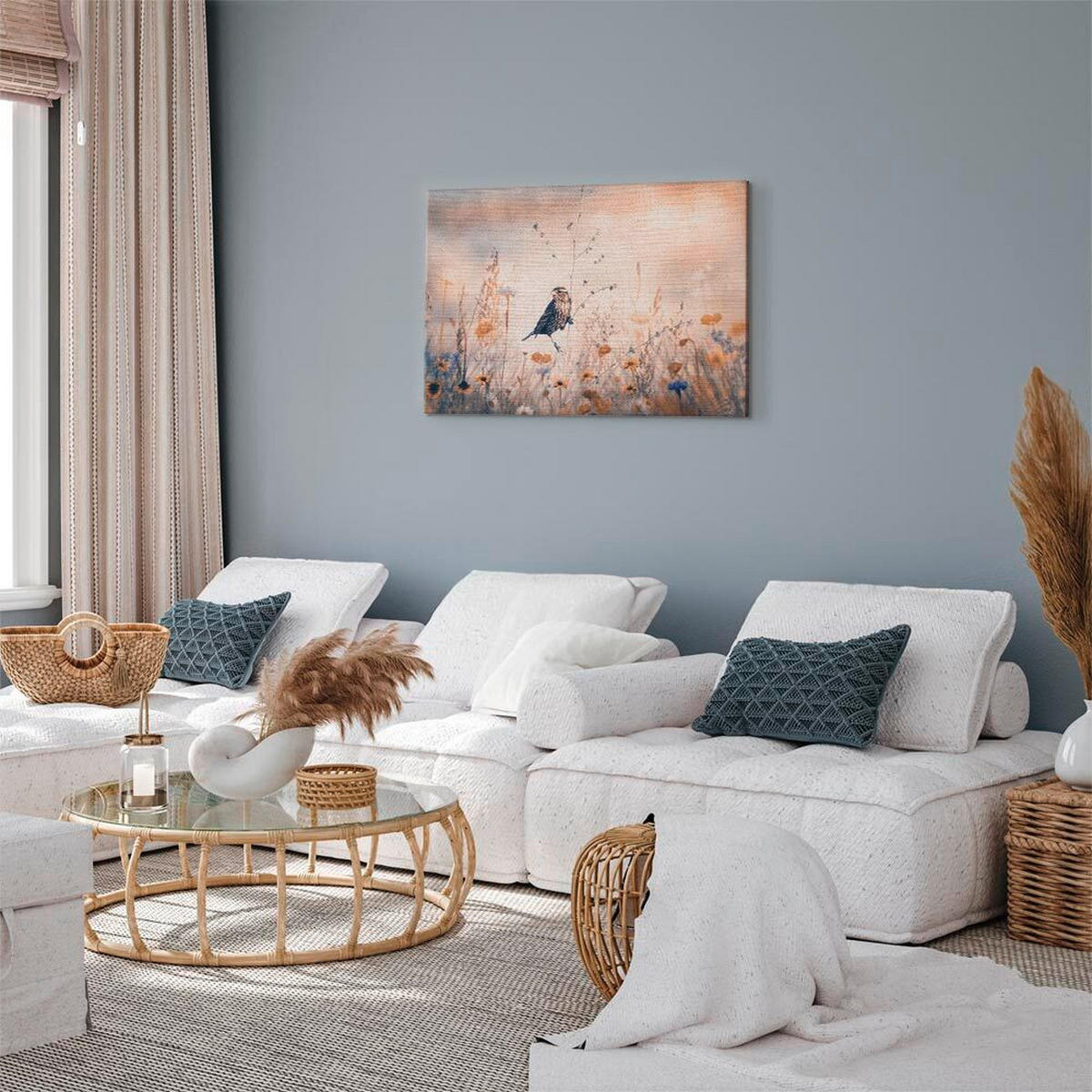LEINWANDBILD Landschaft & Natur, Tiere 90/60/1,2 cm  - Beige/Hellblau, Basics, Holz/Textil (90/60/1,2cm) - artgeist