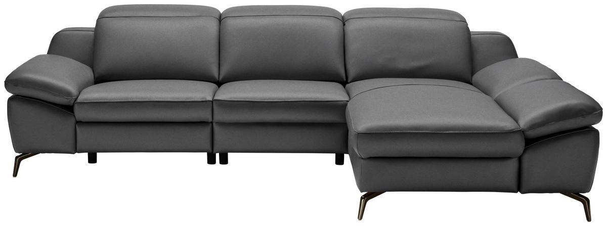 ECKSOFA in Echtleder Anthrazit  286/183 cm  - Anthrazit/Schwarz, Design, Leder/Metall (286/183cm) - Celina Home