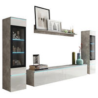 WOHNWAND Vera 4-teilig  in Weiß Hochglanz, Grau  240/130/33 cm  - Weiß Hochglanz/Grau, LIFESTYLE, Glas/Holzwerkstoff (240/130/33cm) - P & B