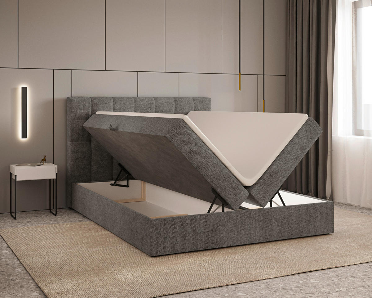 BOXBETT 140/200 cm,  in Anthrazit, Bettkasten, Topper,  - Anthrazit/Schwarz, MODERN, Holz/Kunststoff (140/200cm) - MID.YOU