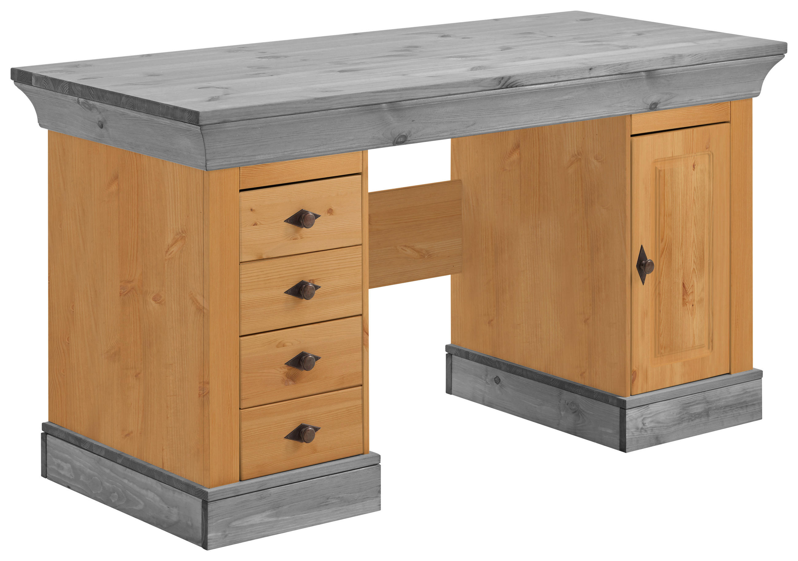 SCHREIBTISCH 143/65/77 cm in Grau, Laugenfarbig - Laugenfarbig/Grau, ROMANTIK / LANDHAUS, Holz/Metall (143/65/77cm) - Boxxx