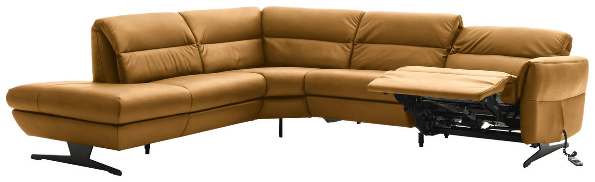 ECKSOFA in Echtleder Currygelb  258/286 cm  - Currygelb/Schwarz, Design, Leder/Metall (258/286cm) - Schöner Wohnen