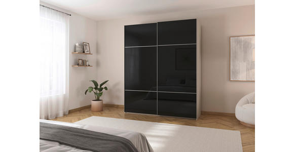 SCHWEBETÜRENSCHRANK 181/223/67 cm 2-türig Schwarz, Champagner - Champagner/Alufarben, KONVENTIONELL, Glas/Holzwerkstoff (181/223/67cm) - Novel
