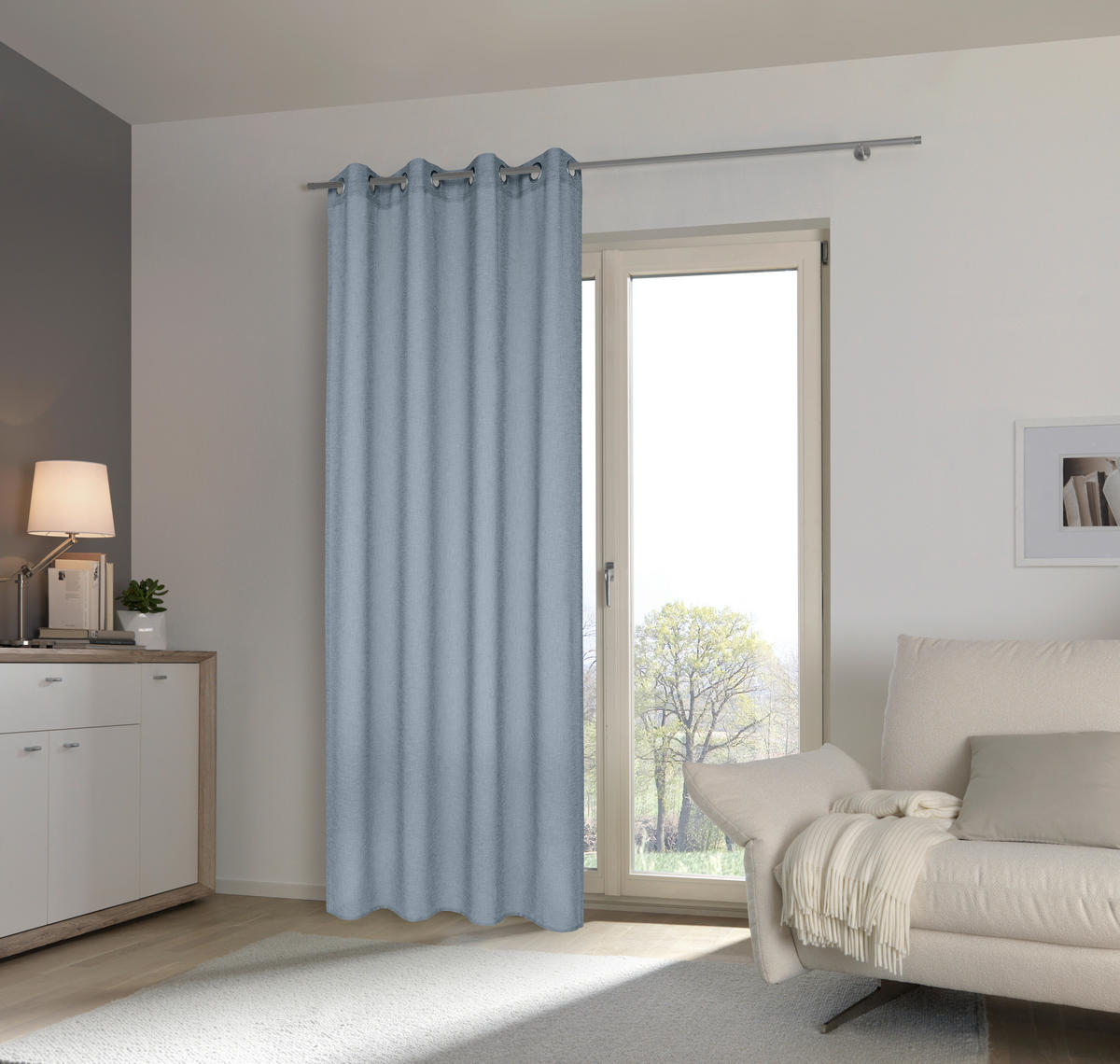 ZAVESA Z OBROČKI  pol prosojno   140/245 cm  - modra, Design, tekstil (140/245cm) - Esposa