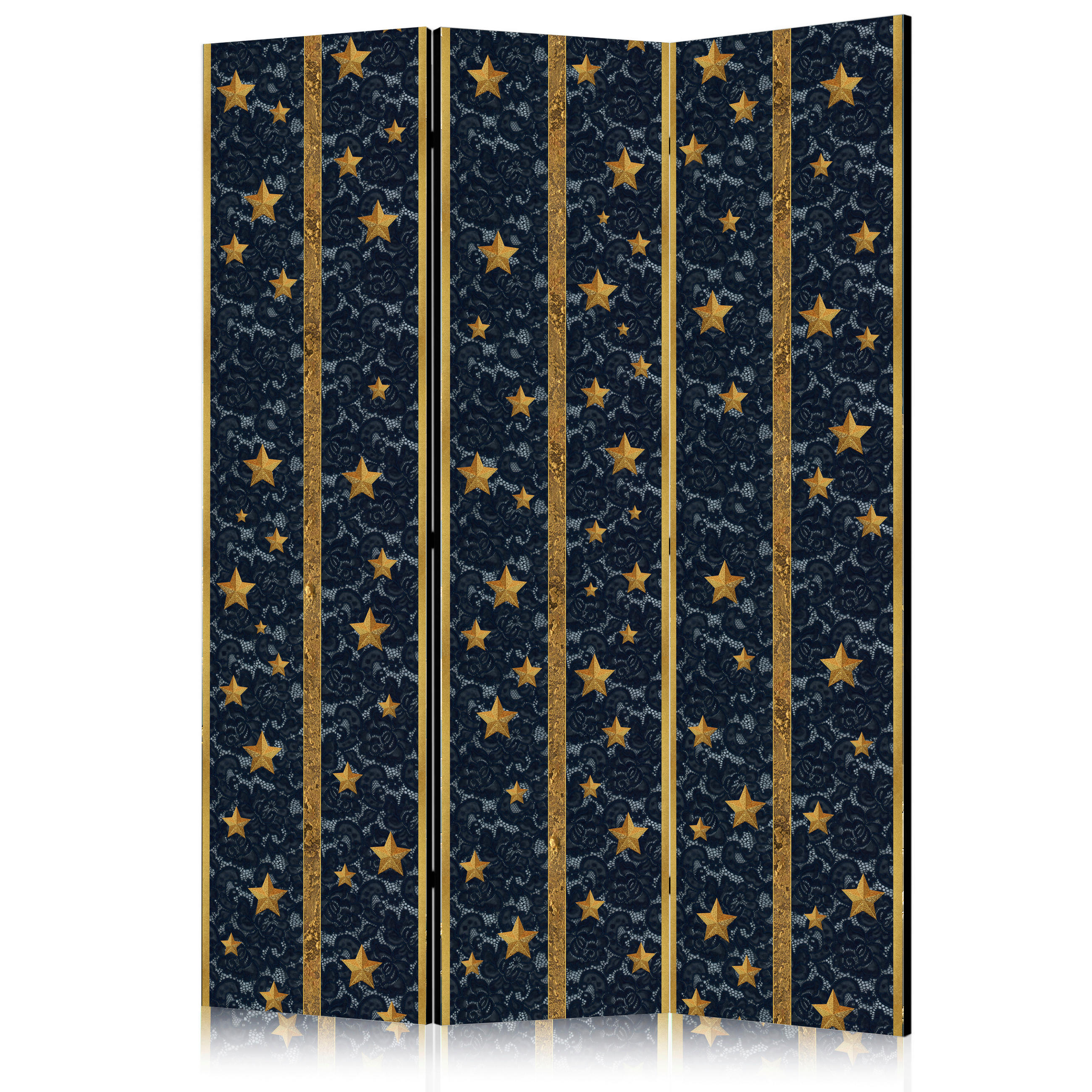 SKÄRMVÄGG  i trä, textil  blå, guldfärgad  - blå/guldfärgad, Basics, trä/textil (135/172/3cm) - artgeist