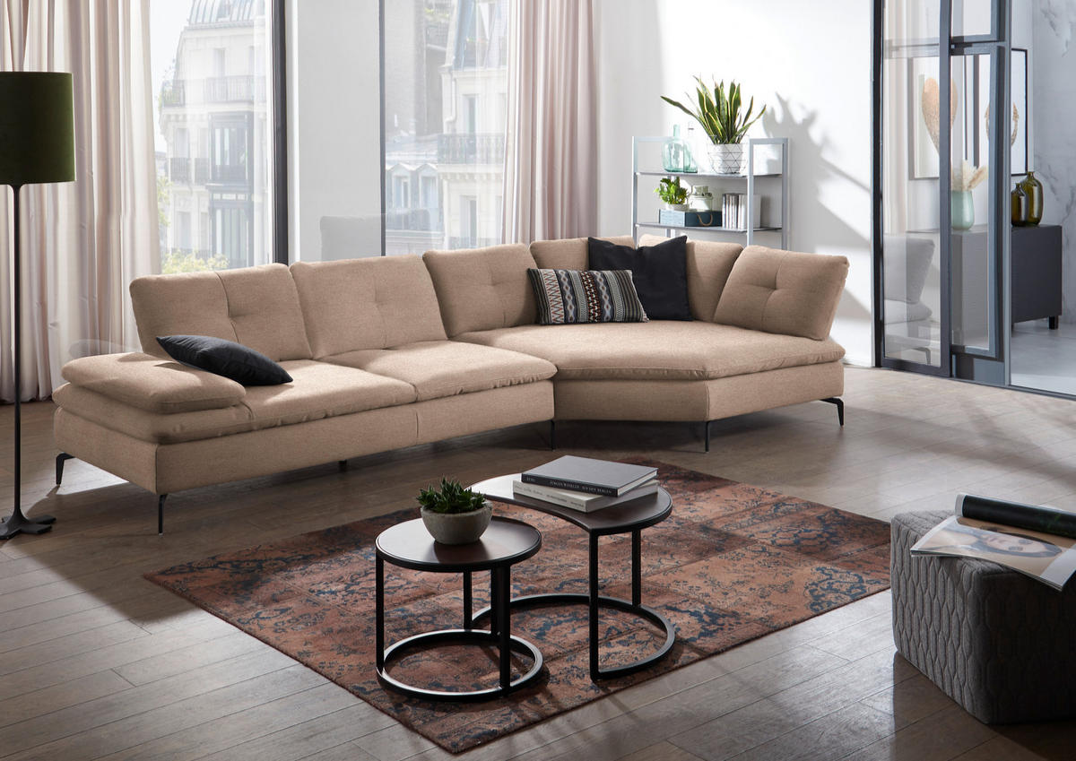 ECKSOFA in Flachgewebe Taupe  344/157 cm  - Taupe/Schwarz, Design, Textil/Metall (344/157cm) - Chilliano