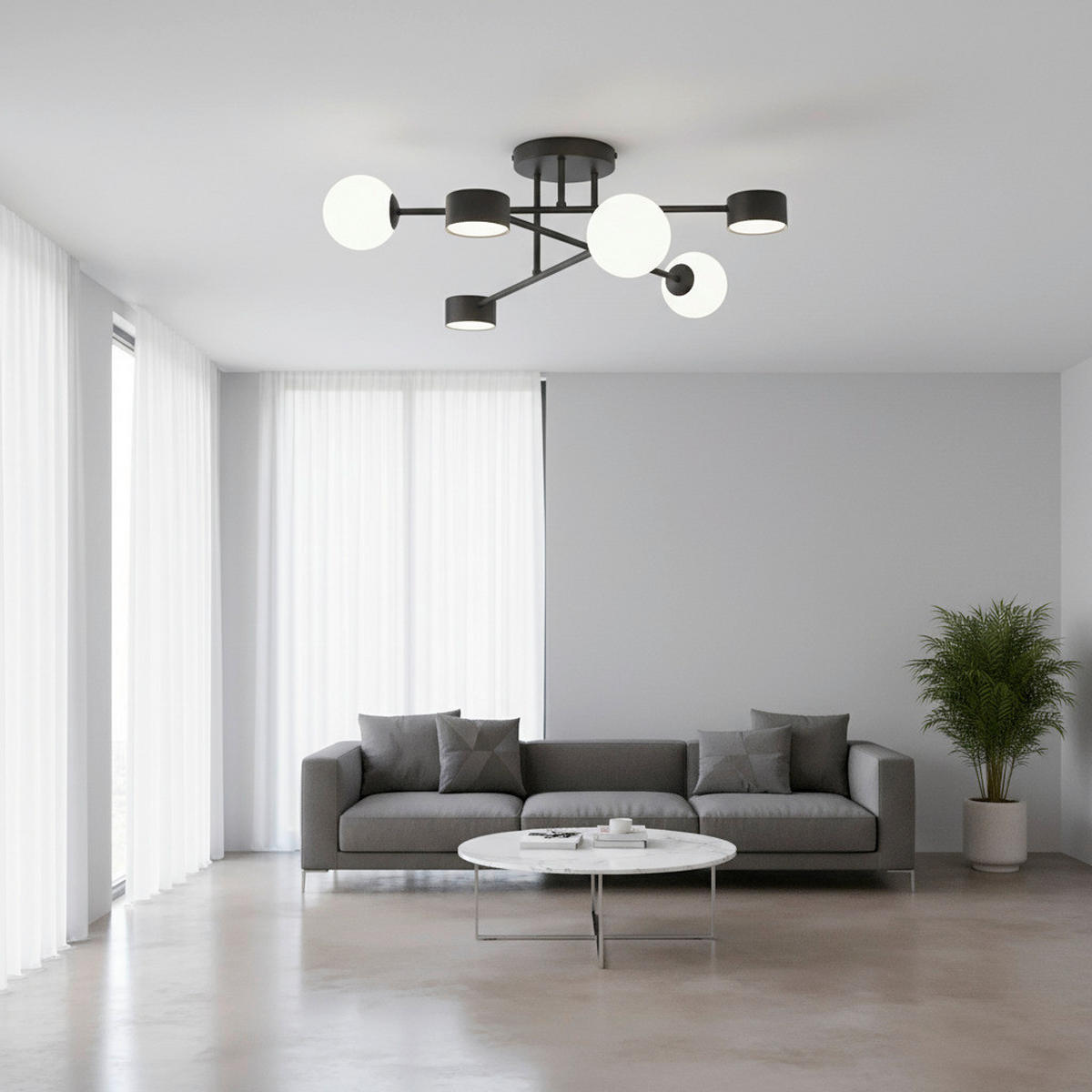 DECKENLEUCHTE 64/64/23 cm  - Schwarz, Design, Glas/Metall (64/64/23cm)