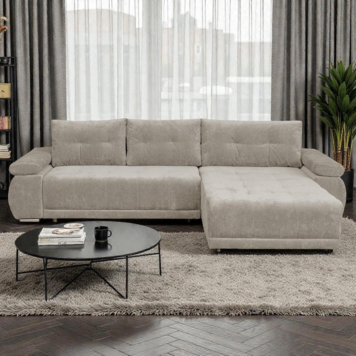 Colțar, textil, bej - bej, Design, textil (315/85/204cm) - Carryhome