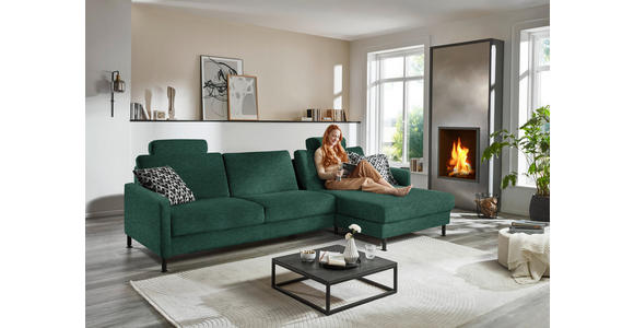 ECKSOFA Dieter Knoll in Chenille, Flachgewebe Waldgrün  316/175 cm  - Waldgrün/Schwarz, Design, Textil/Metall (316/175cm) - Dieter Knoll