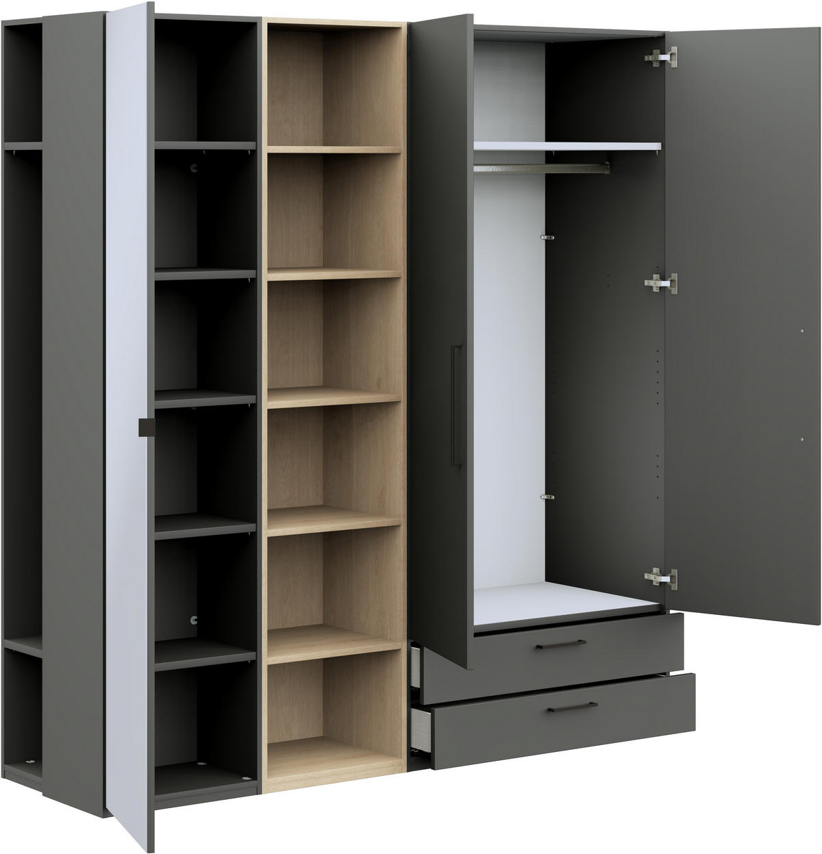 KLEIDERSCHRANK  in Graphitfarben, Eichefarben  - Eichefarben/Anthrazit, Design, Glas/Holzwerkstoff (202,6/213,6/59,3cm) - Cantus