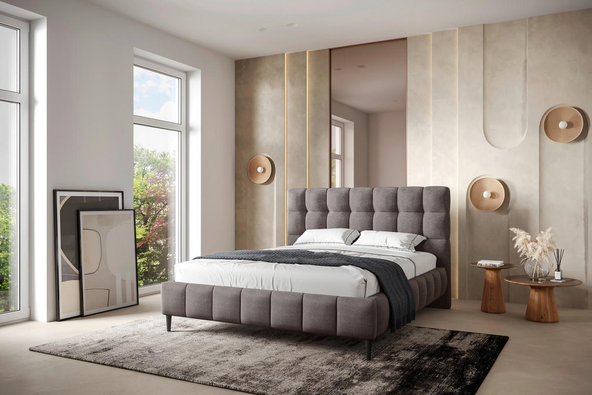 POLSTERBETT 160/200 cm  in Schlammfarben  - Schlammfarben/Schwarz, Modern, Holzwerkstoff/Textil (160/200cm) - MID.YOU