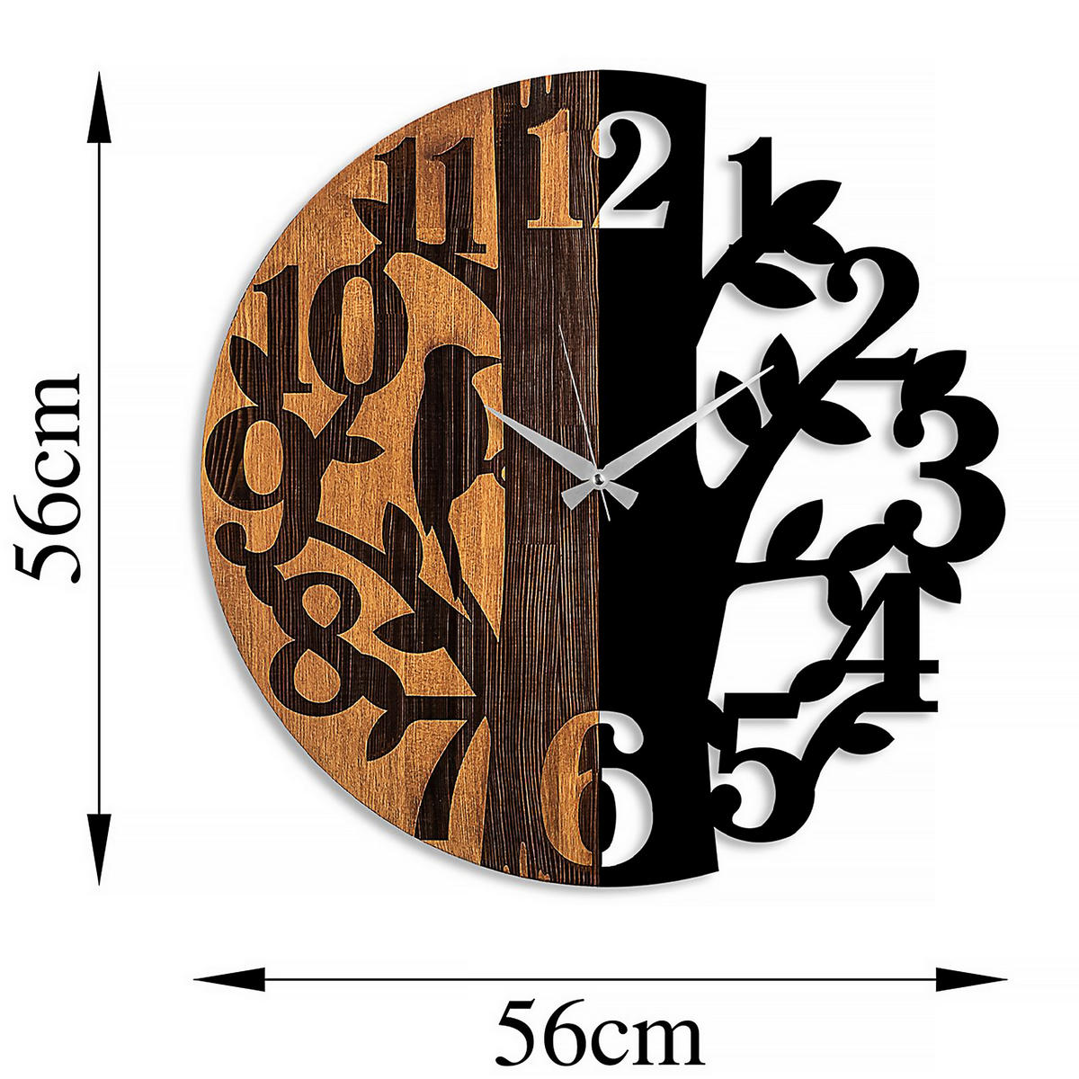 WANDUHR Schwarz, Walnussfarben 56/56/3 cm  - Walnussfarben/Schwarz, LIFESTYLE, Metall (56/56/3cm)