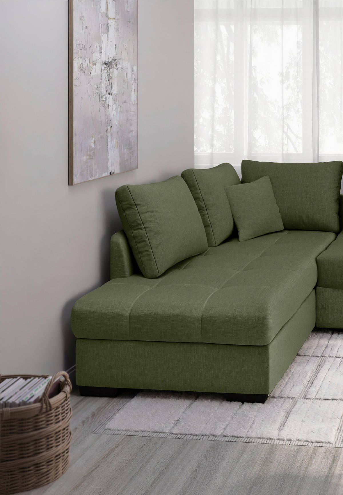ECKSCHLAFSOFA Grün Mikrofaser  - Schwarz/Grün, MODERN, Holz/Textil (202/298cm) - MID.YOU