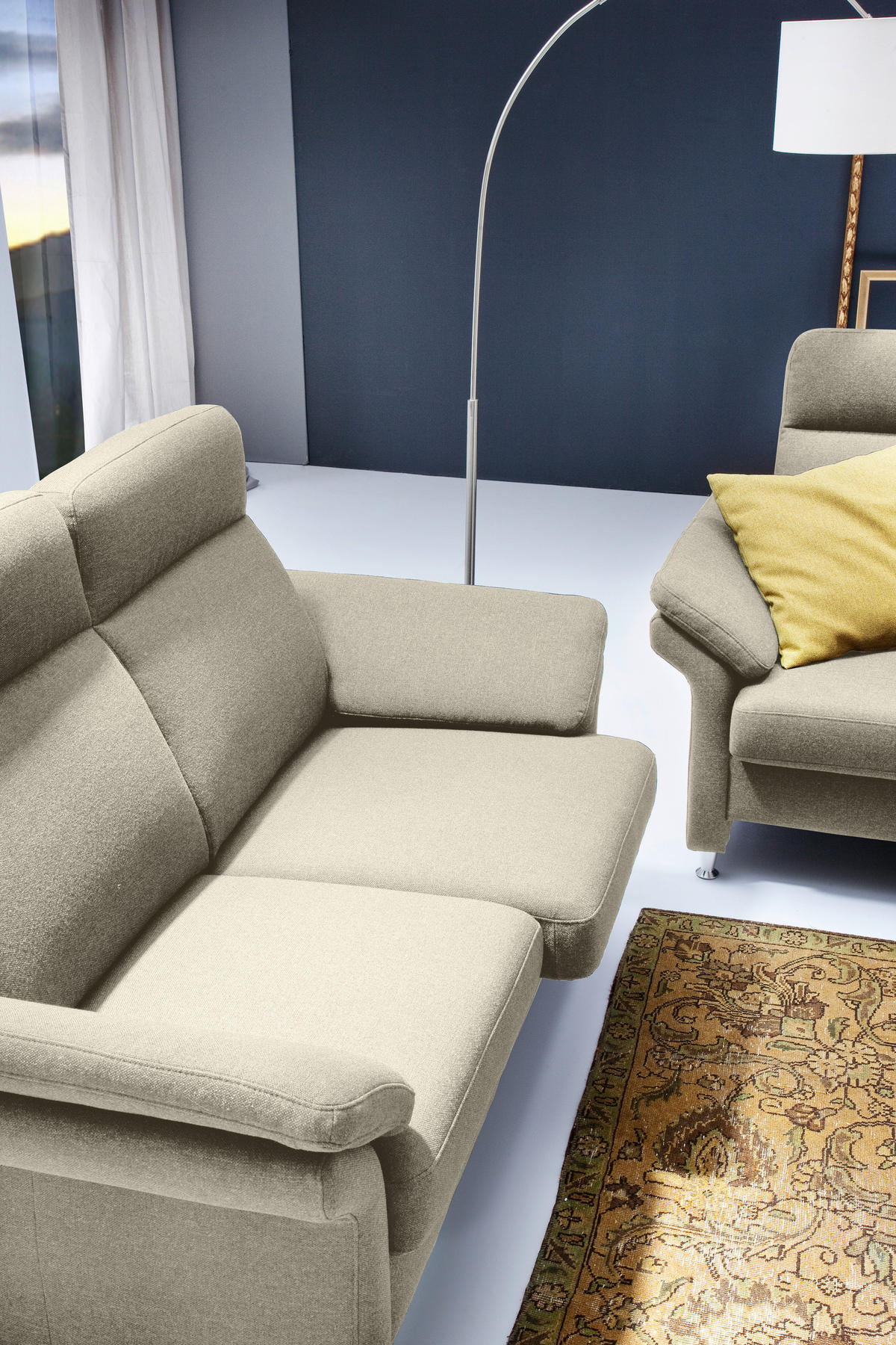 3-SITZER-SOFA in Flachgewebe Naturfarben  - Alufarben/Naturfarben, Modern, Textil/Metall (196/103/89cm) - Pure Home Comfort