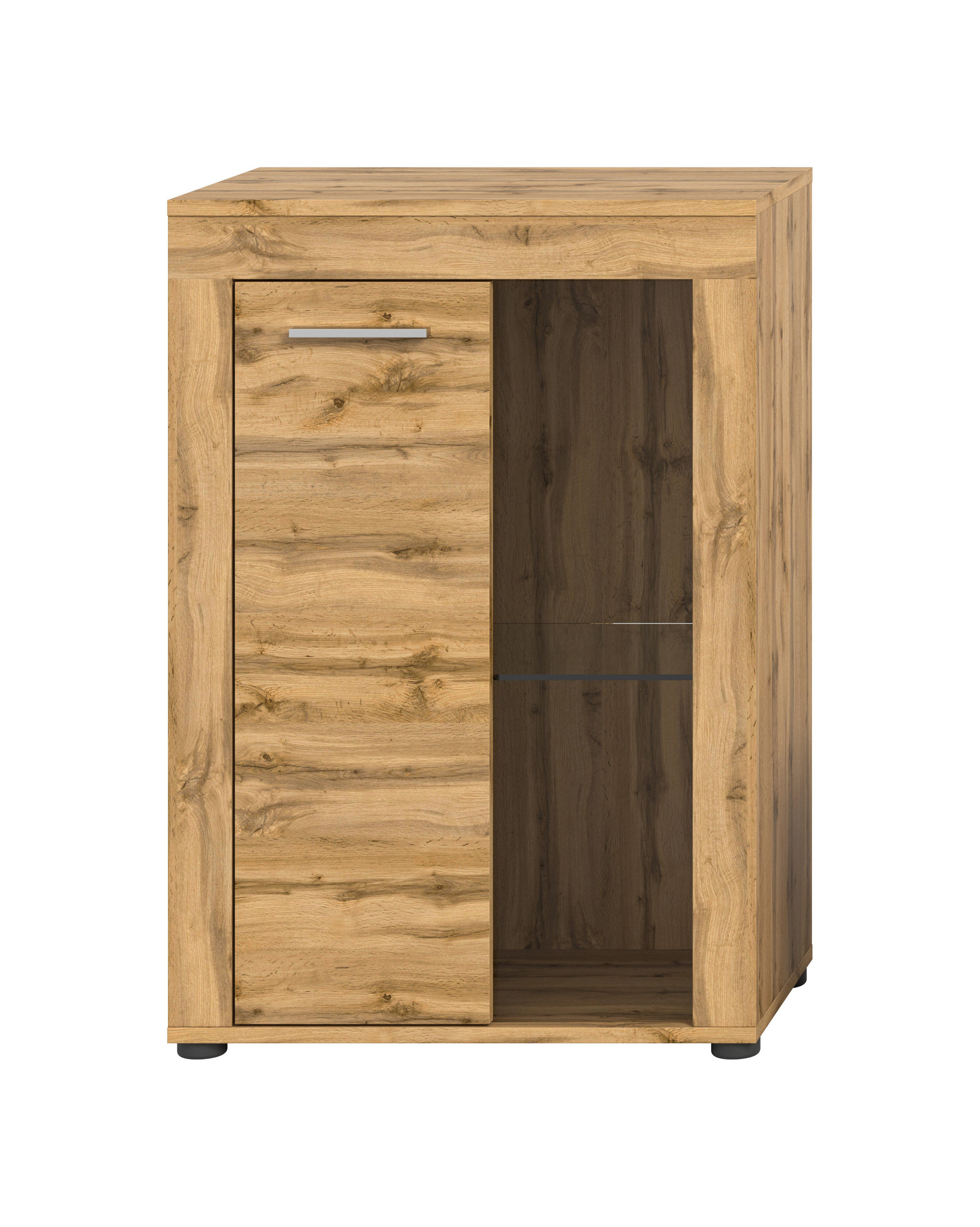 VITRINE in Eiche Wotan  - Silberfarben/Eiche Wotan, Design, Glas/Holzwerkstoff (86/60/35cm) - MID.YOU