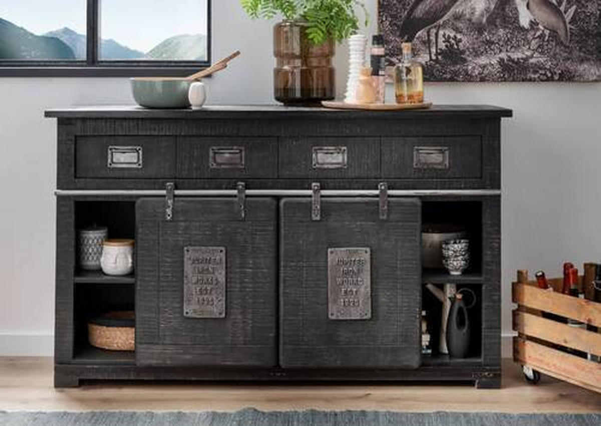 SIDEBOARD 150/90/45 cm  - grå/svart, Klassisk, metall/trä (150/90/45cm) - Livetastic