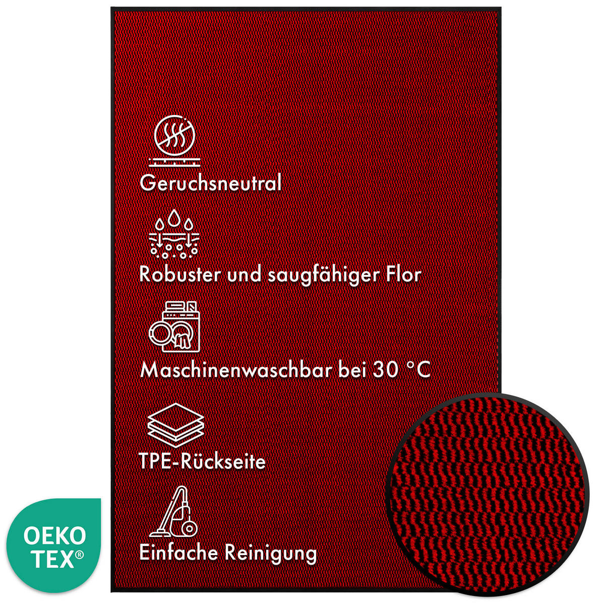 SCHMUTZFANGMATTE  60/90 cm  Rot  - Rot, Basics, Kunststoff/Textil (60/90cm) - Floordirekt