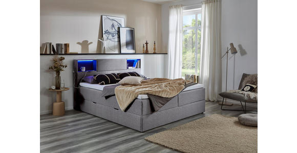 BOXSPRINGBETT 180/200 cm in Hellgrau - Hellgrau/Schwarz, Design, Holz/Textil (180/200cm) - Xora