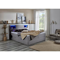 Pat Boxspring, 180/200 cm, gri deschis - gri deschis/negru, Design, lemn/textil (180/200cm) - Xora