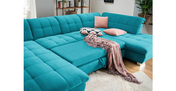 WOHNLANDSCHAFT  in Mikrofaser Türkis  - Türkis/Chromfarben, Design, Kunststoff/Textil (204/350/211cm) - Xora
