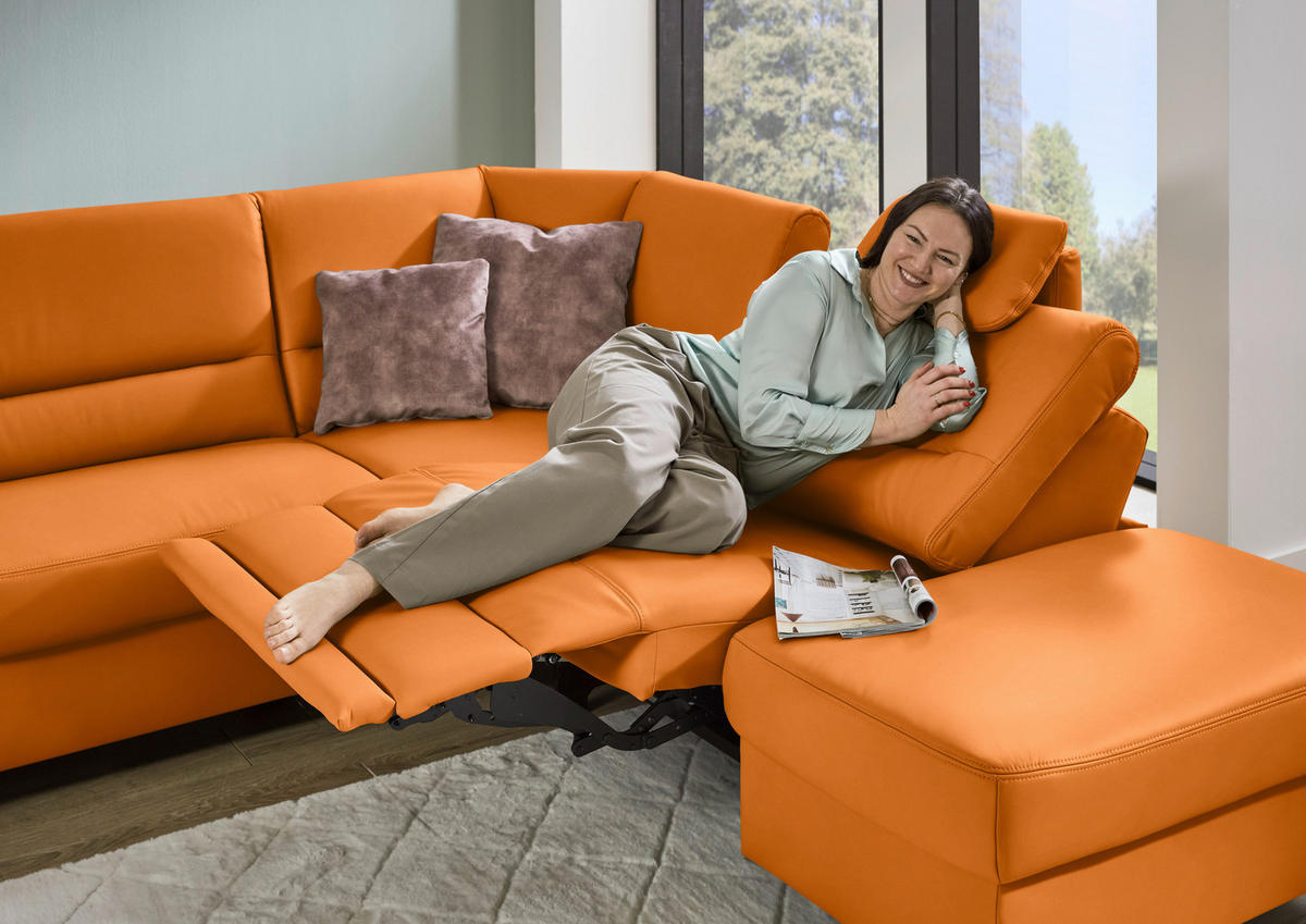 ECKSOFA  in Echtleder Orange  290/249 cm  - Schwarz/Orange, KONVENTIONELL, Leder/Metall (290/249cm) - Beldomo Premium