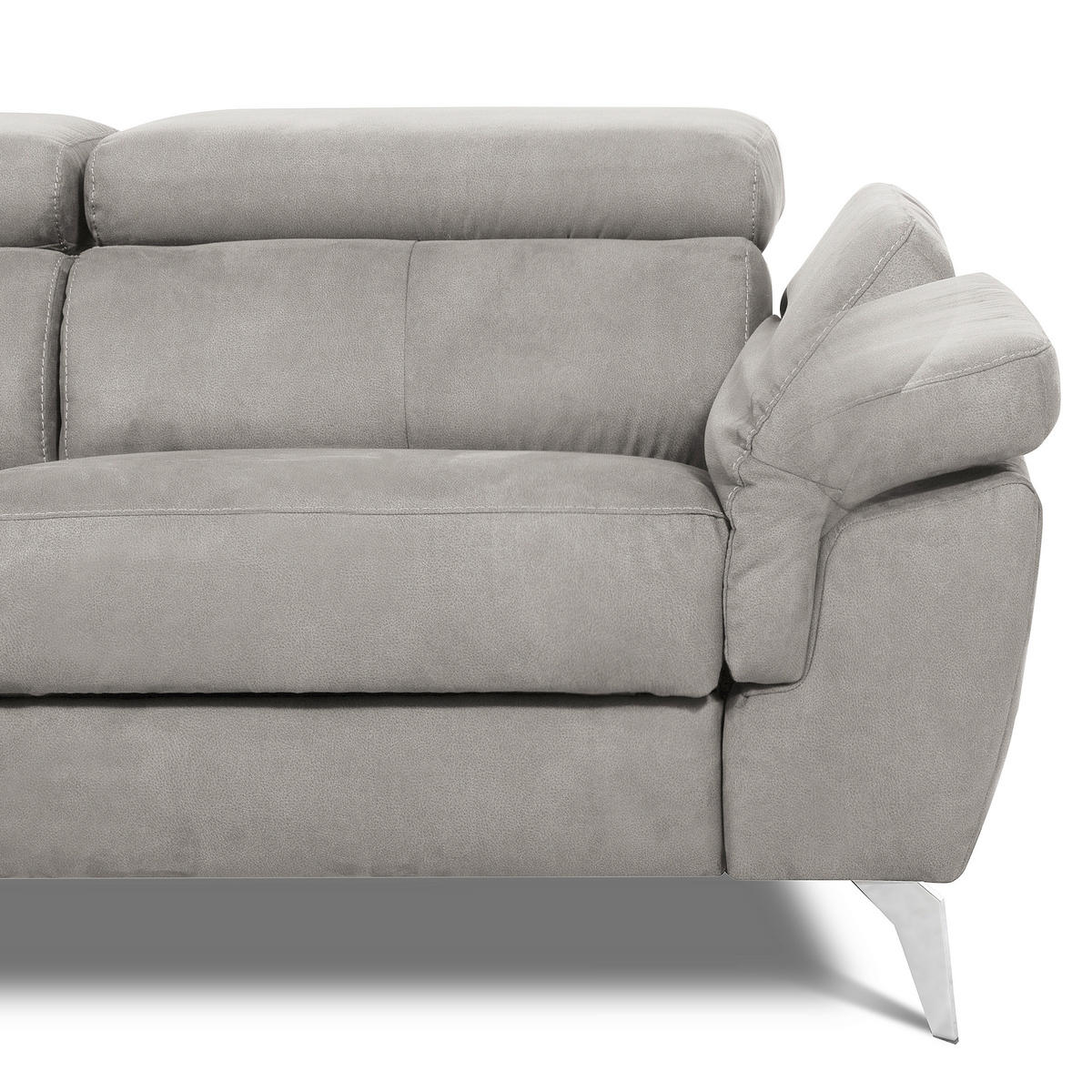 ECKSOFA SONO in Lederlook Grau Bettkasten, Armteilverstellung, Kopfteilverstellung  210/265 cm  - Chromfarben/Grau, Design, Textil/Metall (210/265cm) - Livetastic