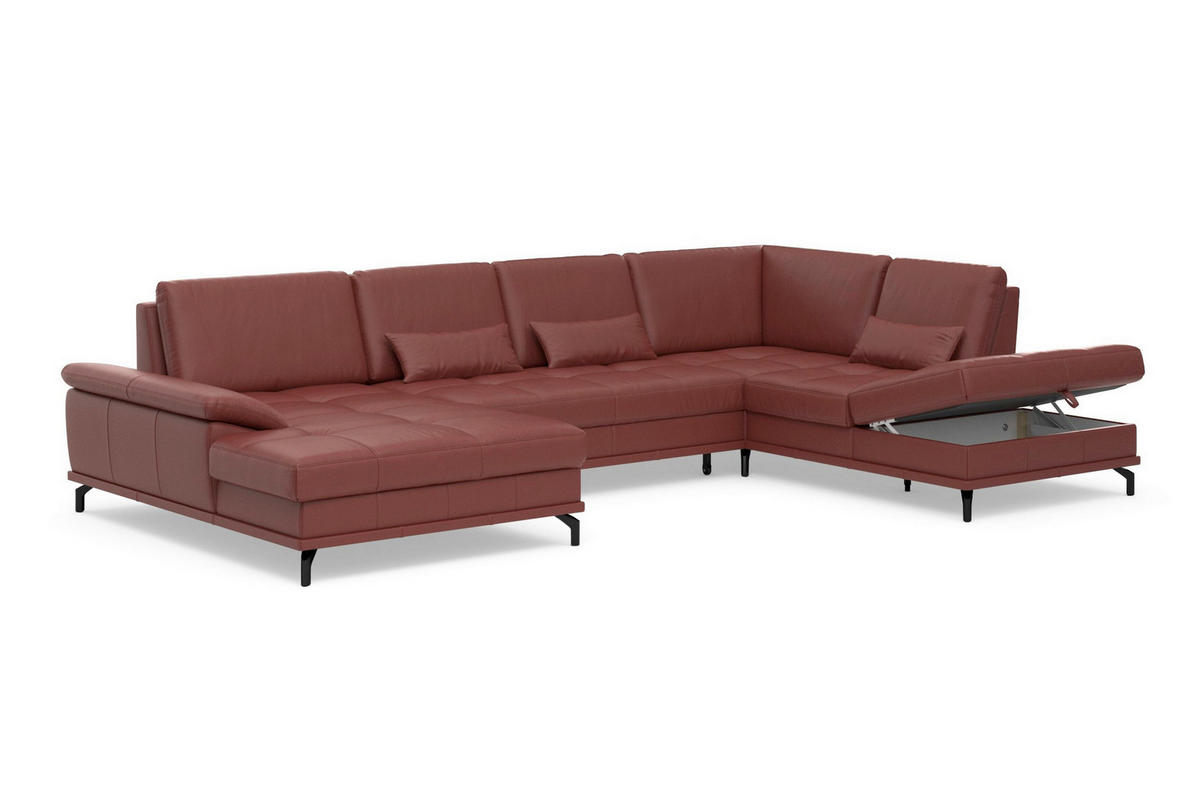 WOHNLANDSCHAFT COSTELLO E Rotbraun Kombination Echtleder/Stoff Mikrofaser  - Rotbraun/Schwarz, Basics, Leder/Textil (176/363/223cm) - Sit & More